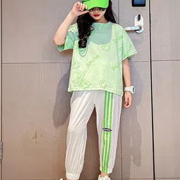 StyleCast x Revolte Girls Green & white Printed Top with Pyjamas-image-37