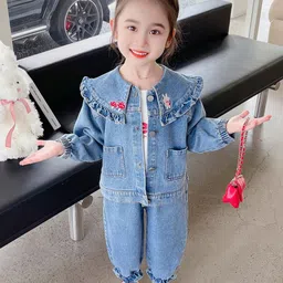 StyleCast Infant Girls Blue Pure Cotton Denim Top with Trousers-image-21