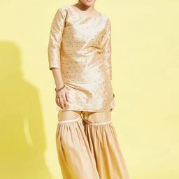 VASTRAMAY Girls Gold-Toned Kurta with Sharara-image-29