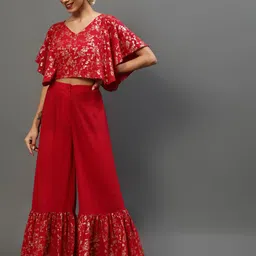 AKS Printed Crop Top With Flared Sleeve & Sharara  Co-Ord Set-picture-11
