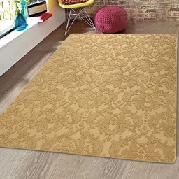 Saral Home Beige Floral Patterned Microfiber Anti-Skid Carpet-image-65