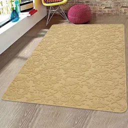 Saral Home Beige Floral Patterned Microfiber Anti-Skid Carpet-image-64
