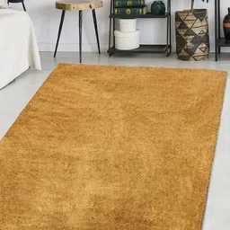 Saral Home Gold-Coloured Solid Cotton Shaggy Anti-Skid Carpet-image-97
