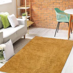 Saral Home Gold-Coloured Solid Cotton Shaggy Anti-Skid Carpet-image-98