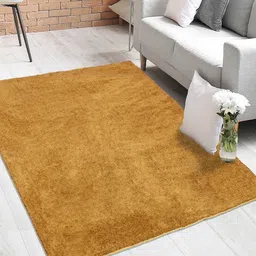 Saral Home Gold-Coloured Solid Cotton Shaggy Anti-Skid Carpet-image-55
