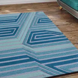 PRESTO Blue & Silver Hand Tufted Wool Anti-Skid Carpet-14