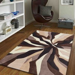 PRESTO Brown & Beige Abstract Hand Tufted Wool Anti-Skid Carpet-48