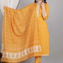 ZOYOTO Floral Printed Regular Gotta Patti Pure Cotton Kurta With Trousers & Dupatta-image-80