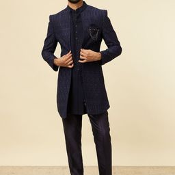 Manyavar Embroidered Mandarin Collar Georgette Sherwani Set-image-37