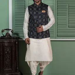 KISAH Mandarin Collar Kurta with Dhoti Pants & Nehru Jacket-image-61