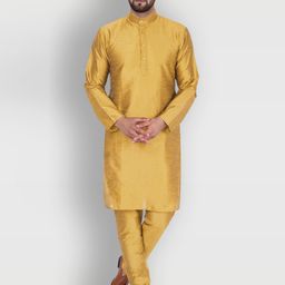 Enciger Men Gold-Toned Dupion Silk Kurta with Churidar-image-49
