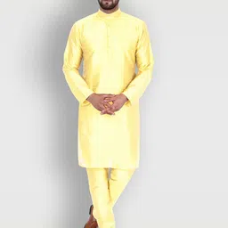 Enciger Men Beige Dupion Silk Kurta with Churidar-image-53