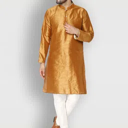 Enciger Men Gold-Toned Dupion Silk Kurta with Churidar-16