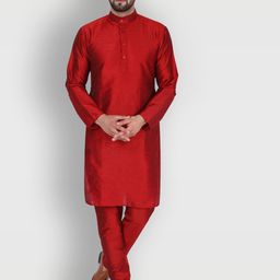 Enciger Men Red Dupion Silk Kurta with Churidar-picture-48