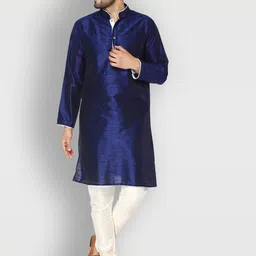 Enciger Men Blue Dupion Silk Kurta with Churidar-image-51