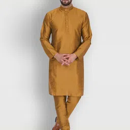 Enciger Men Brown Dupion Silk Kurta with Churidar-14