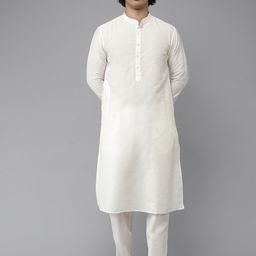 See Designs Men White Pure Silk Kurta with Pyjamas-42