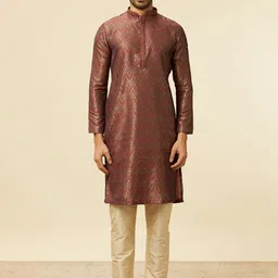 Manyavar Geometric Woven Design Kurta with Pyjamas-image-0