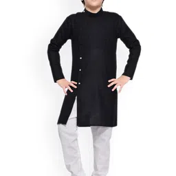 BAESD Boys Checked Self Design Band Collar Kurta With Pyjamas-55