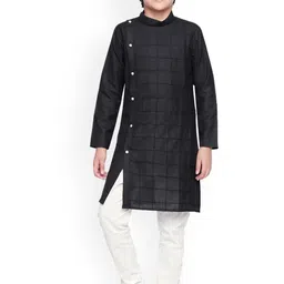 BAESD Boys Checked Self Design Band Collar Kurta With Pyjamas-38