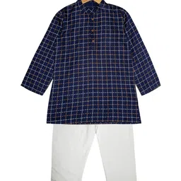 KiddoPanti Boys Navy Blue Printed Kurta with Pyjamas-image-6