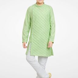 BAESD Boys Checked Band Collar Thread Work Kurta With Pyjamas-53