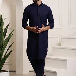 SOJANYA Men Blue Regular Pure Cotton Kurta with Salwar-5