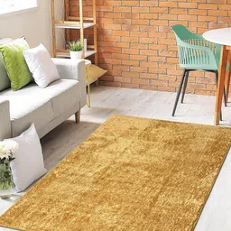 Saral Home Gold-Coloured Solid Cotton Heavy Duty Shaggy Carpet-image-54