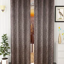 Homefab India Brown & Black Set of 2 Room Darkening Door Curtains 7 Feet-14