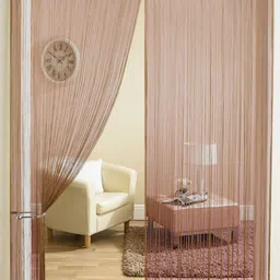 Homefab India String Brown 2 Pieces Thread Strings Sheer Door Curtains image 1