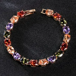 Yellow Chimes Women Multicoloured Cubic Zirconia Rose Gold-Plated Link Bracelet-picture-7