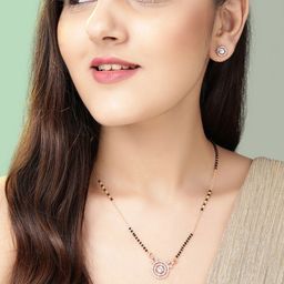 Rubans Gold Toned Black & White Beaded Mangalsutra Set-14