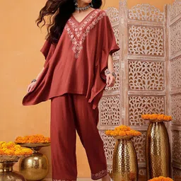 QAZMI Shahira Embroidered V-Neck Kaftan Tunic With Trouser-picture-24