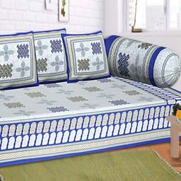 Texstylers 6-Pcs Blue & Black Ethnic Motif Printed Cotton Diwan Set-image-75