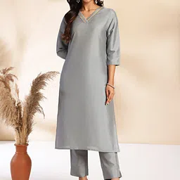 KALINI Crepe Silk Lace Up Regular Kurta Set-image-55