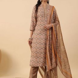 KALINI Ethnic Motifs Printed Regular Straight Kurta With Trousers & Dupatta-picture-27