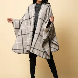 KHALEEJ Women Checked Longline Wool Open Front Shrug-14