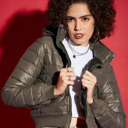 SASSAFRAS Olive Green Hooded Cropped Puffer Jacket-picture-43