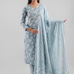 Jasoriya Floral Printed Regular Pure Cotton Straight Kurta With Pyjamas & Dupatta-31