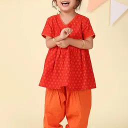 Fabindia Girls Ethnic Motifs Printed Regular Pure Cotton A-Line Kurta with Salwar-picture-46