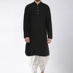 KISAH Men Black & White Mandarin Collar Kurta with Dhoti Pants-picture-16