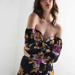 SOTBELLA Floral Printed Off-Shoulder Crop Top With Trouser-image-85