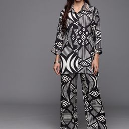 Varanga Geometric Printed Shirt Collar Tunic & Flared Trouser-picture-28
