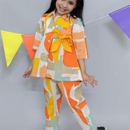 Superminis Girls Geometric Printed Pure Cotton Shirt & Trousers-image-69