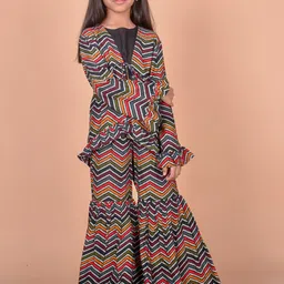 BAESD Girls Printed Top With Palazzo & Shrug Clothing Set-image-77