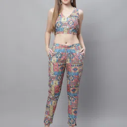 JAINISH Digital Women Printed Lapel Jacket With Crop-Top & Trousers Co-Ords-picture-32