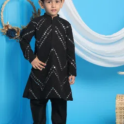 VASTRAMAY Boys Embroidered Regular Mirror Work Kurta & Pyjamas image 5