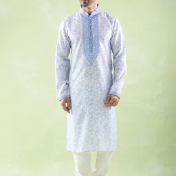Arihant Rai Sinha Men Ethnic Motifs Printed Empire Linen Kurta with Churidar-image-99