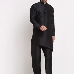 Benstoke Men Black Dupion Silk Kurta with Trousers-image-2