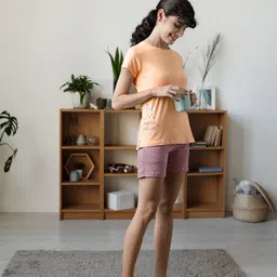 Sweet Dreams Women Peach-Coloured & Lavender Printed Shorts Set-image-82